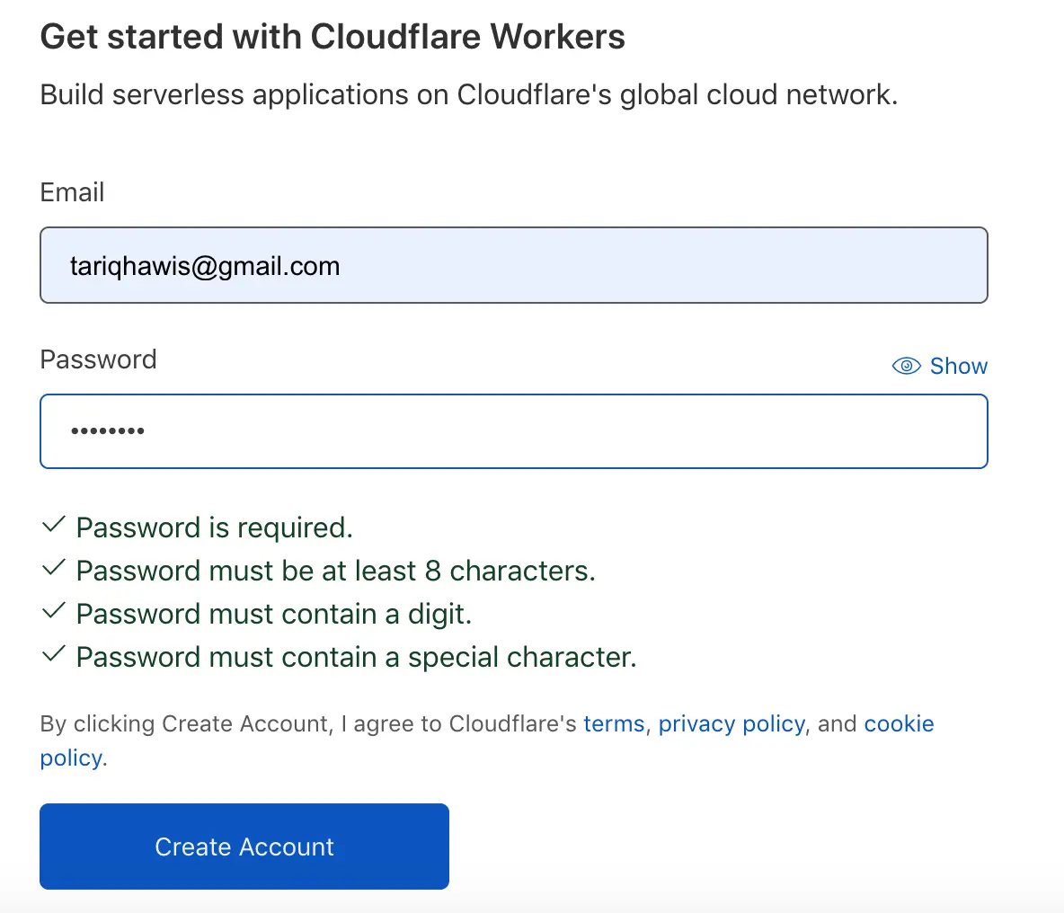 CloudFlare Workers Signup Step#1