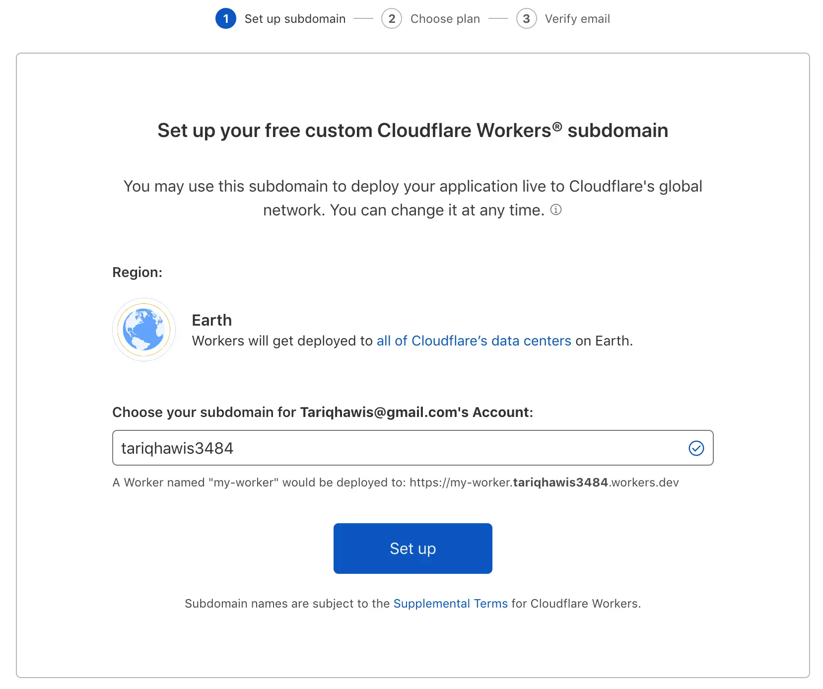 CloudFlare Workers Signup Step#2
