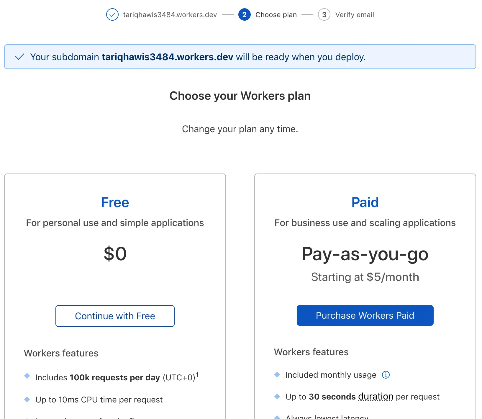 CloudFlare Workers Signup Step#3