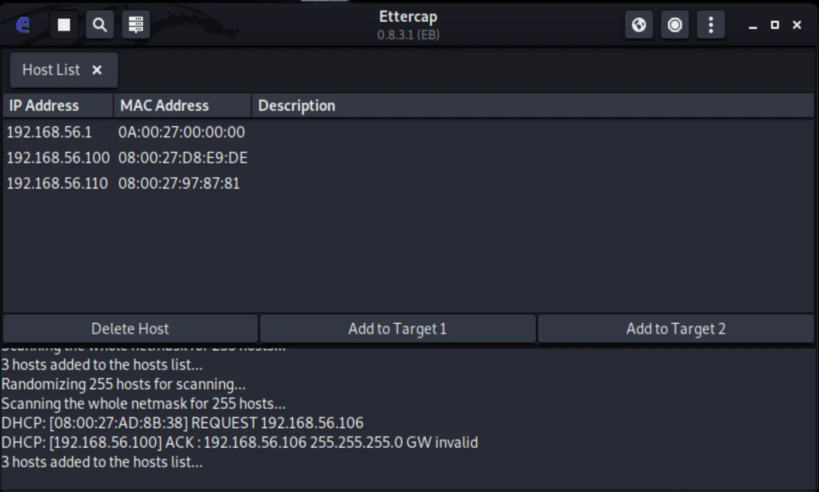 Ettercap Hosts List